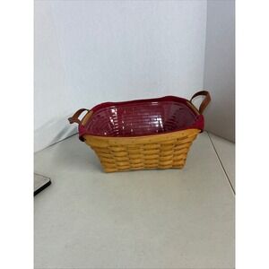 Longaberger 2005 Handmade Basket with Red Liner Leather Handles and Protector